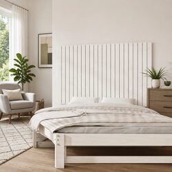 White Wall Mounted Headboard 159.5cm Bedroom Solid Pine Wood Panel