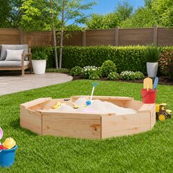 Octagon Wooden Sandbox with Comfortable Seating for Kids