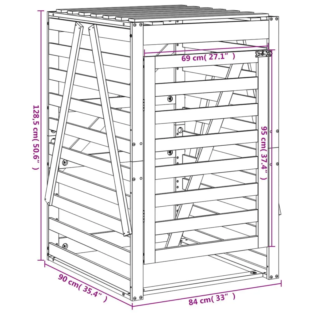 Wheelie Bin Storage Brown Solid Pine Wood Garden Waste Container Enclosure