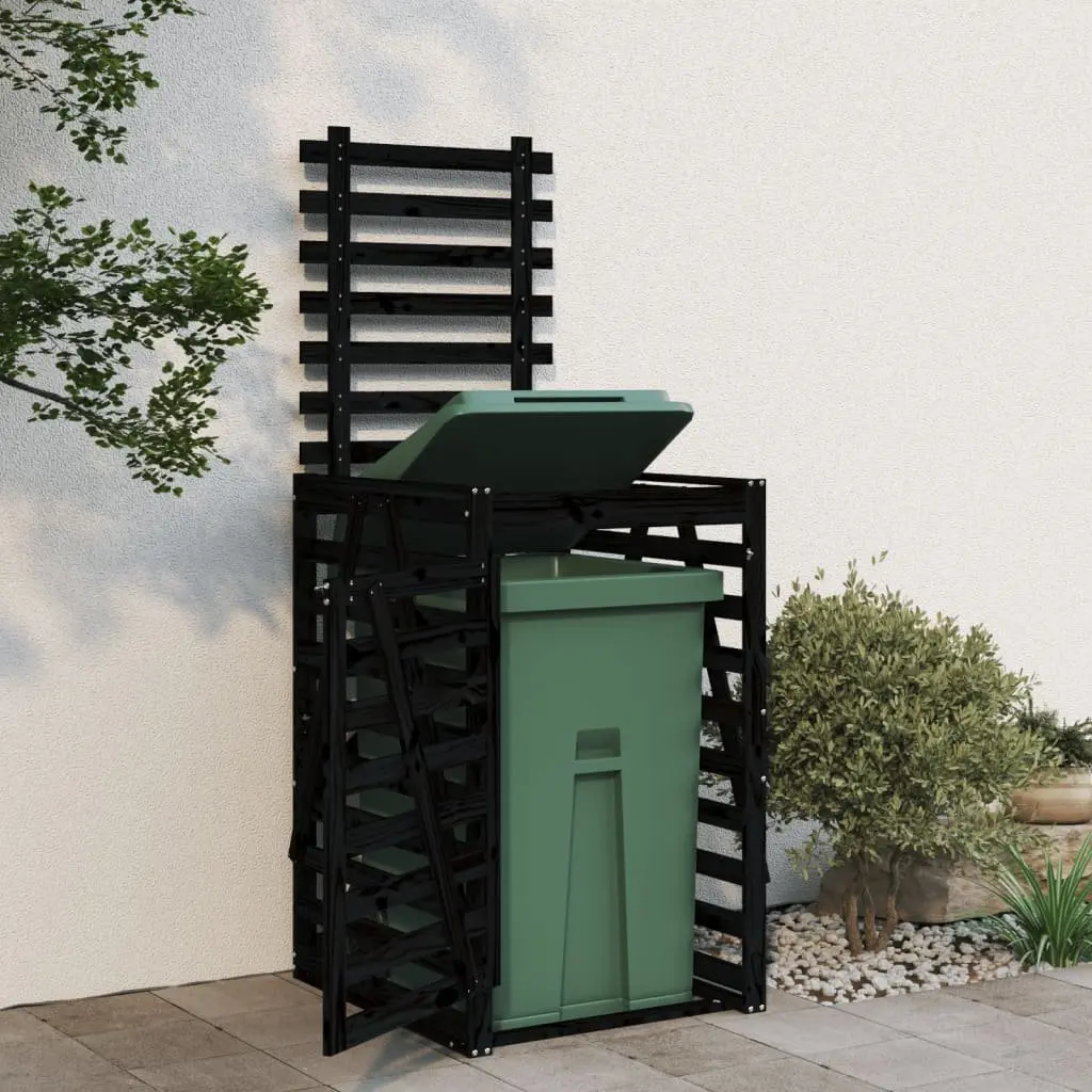 Wheelie Bin Storage Black 84x90x128.5 cm Wooden Garden Waste Container Enclosure with Lock