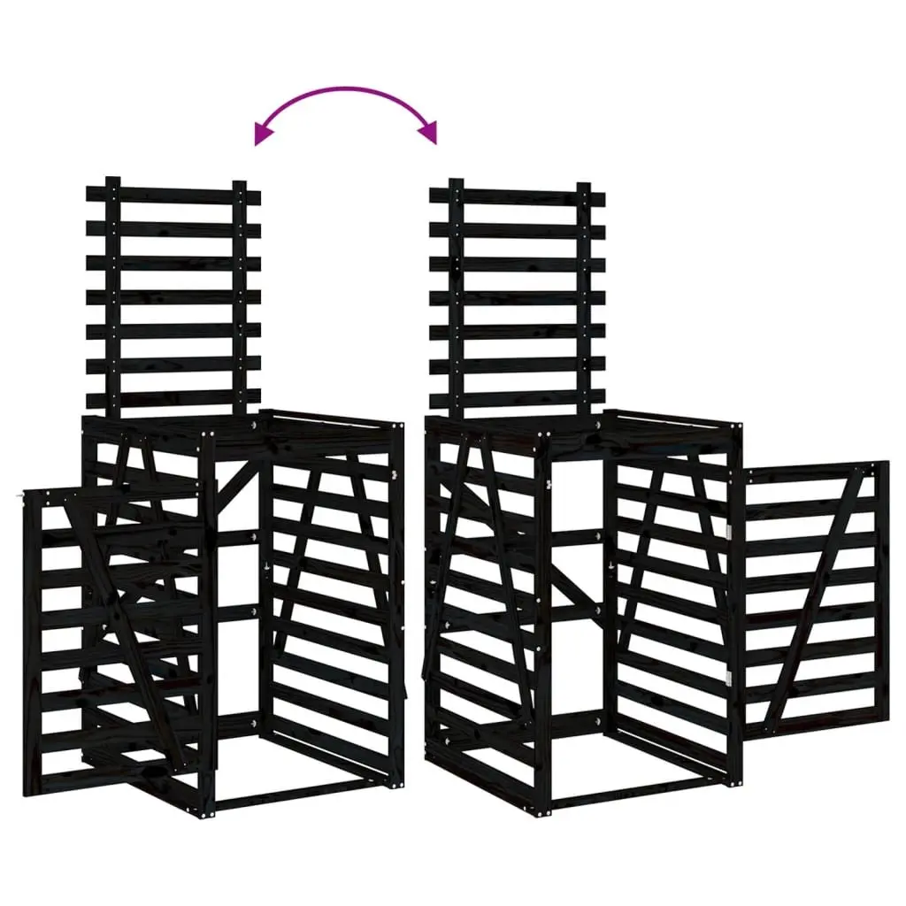 Wheelie Bin Storage Black 84x90x128.5 cm Wooden Garden Waste Container Enclosure with Lock