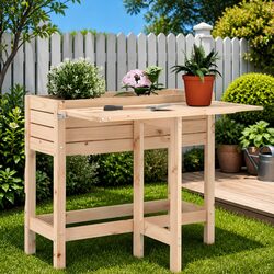 Garden Planter with Folding Tabletop Solid Wood Pine Brown Elevated Raised