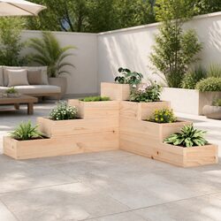 Garden Planter 4-Tier Wooden Flower Plant Box Corner L-Shaped Outdoor Patio Deck