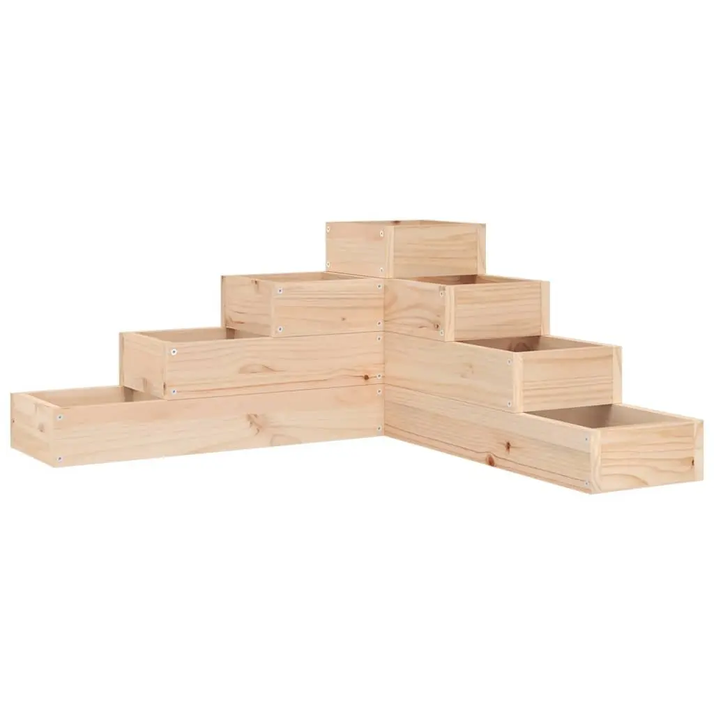 Garden Planter Brown 4-Tier Wooden Flower Plant Box L-Shaped Outdoor Patio Deck