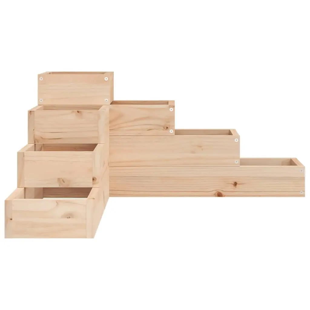 Garden Planter Brown 4-Tier Wooden Flower Plant Box L-Shaped Outdoor Patio Deck