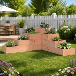 4-Tier Wooden Garden Planter Corner L-Shape Outdoor Raised Bed Flower Pot Box