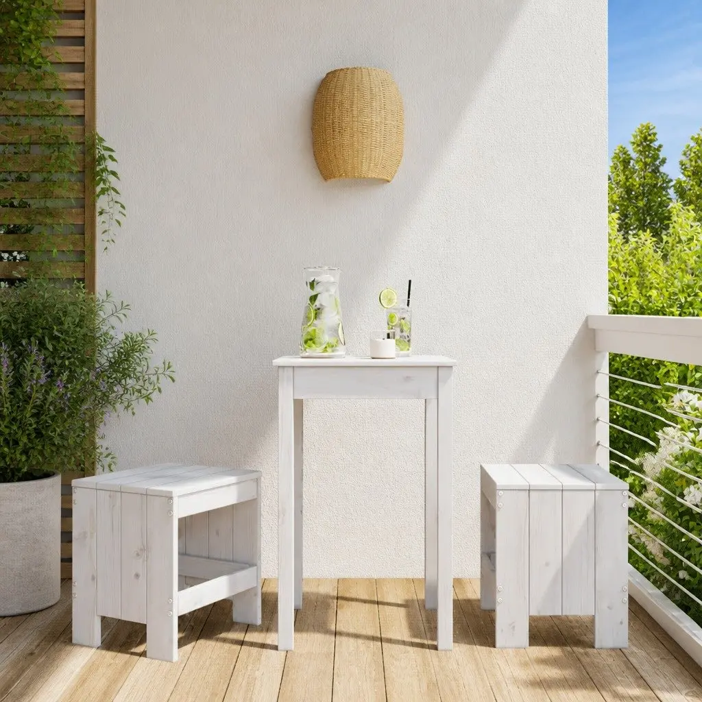 White Garden Stools in Solid Pine Wood
