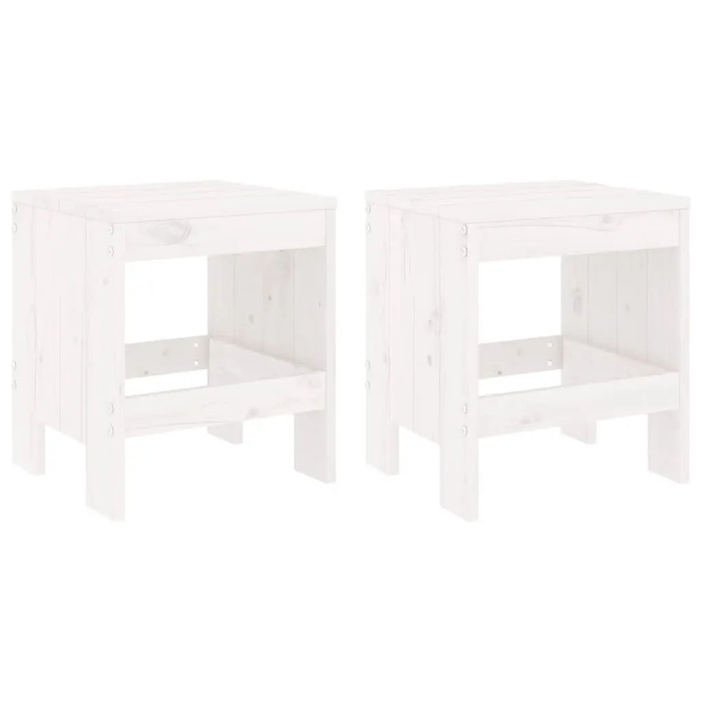 White Garden Stools in Solid Pine Wood
