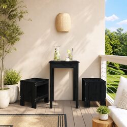 Outdoor Garden Stools 2 pcs Black Solid Pine Wood Backless Patio Seating