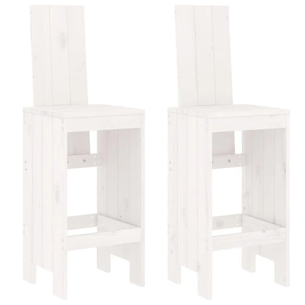 Bar Stools White Solid Wood Pine 75 cm Height Backrest Footrest 2 Piece