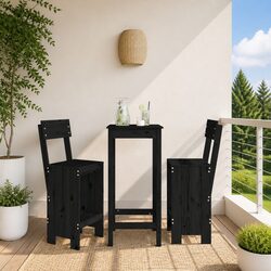 Solid Pine Wood Bar Stools Set of 2 Black Outdoor Patio Chairs with Backrest