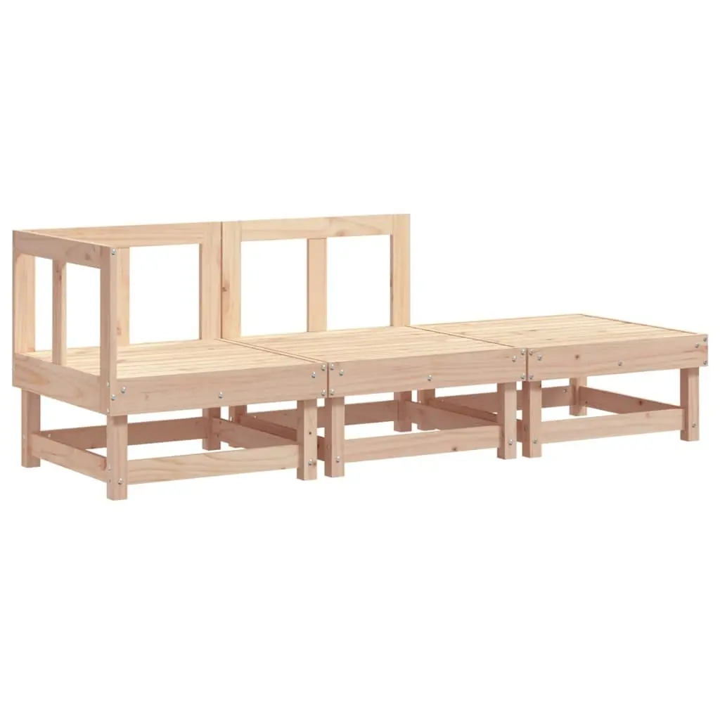 3 Piece Outdoor Garden Lounge Set Brown Solid Pine Wood Modular Sectional Sofa