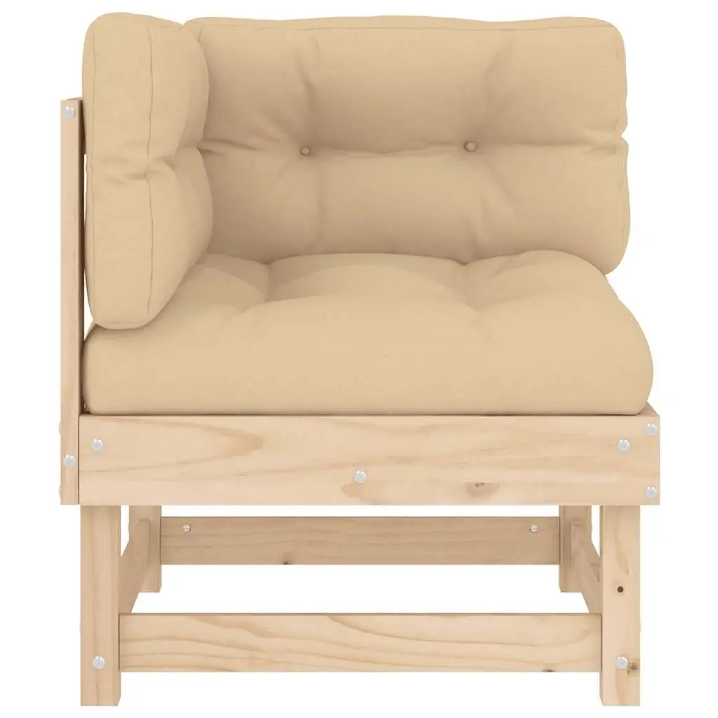 Corner Sofa Brown Solid Pine Wood Outdoor Garden Patio Sectional Seating with Cushions
