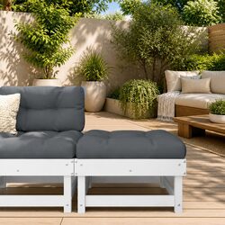 Garden Footstool with Cushion White Outdoor Seating Patio Furniture Solid Pine
