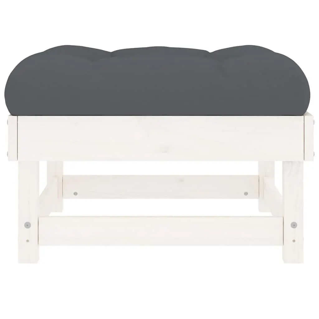 Garden Footstool White Solid Pine Outdoor Seating with Cushion