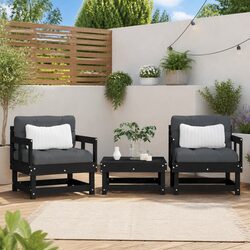 Garden Chairs with Cushions 2 pcs Black Wood Outdoor Seating Patio Lounge Set