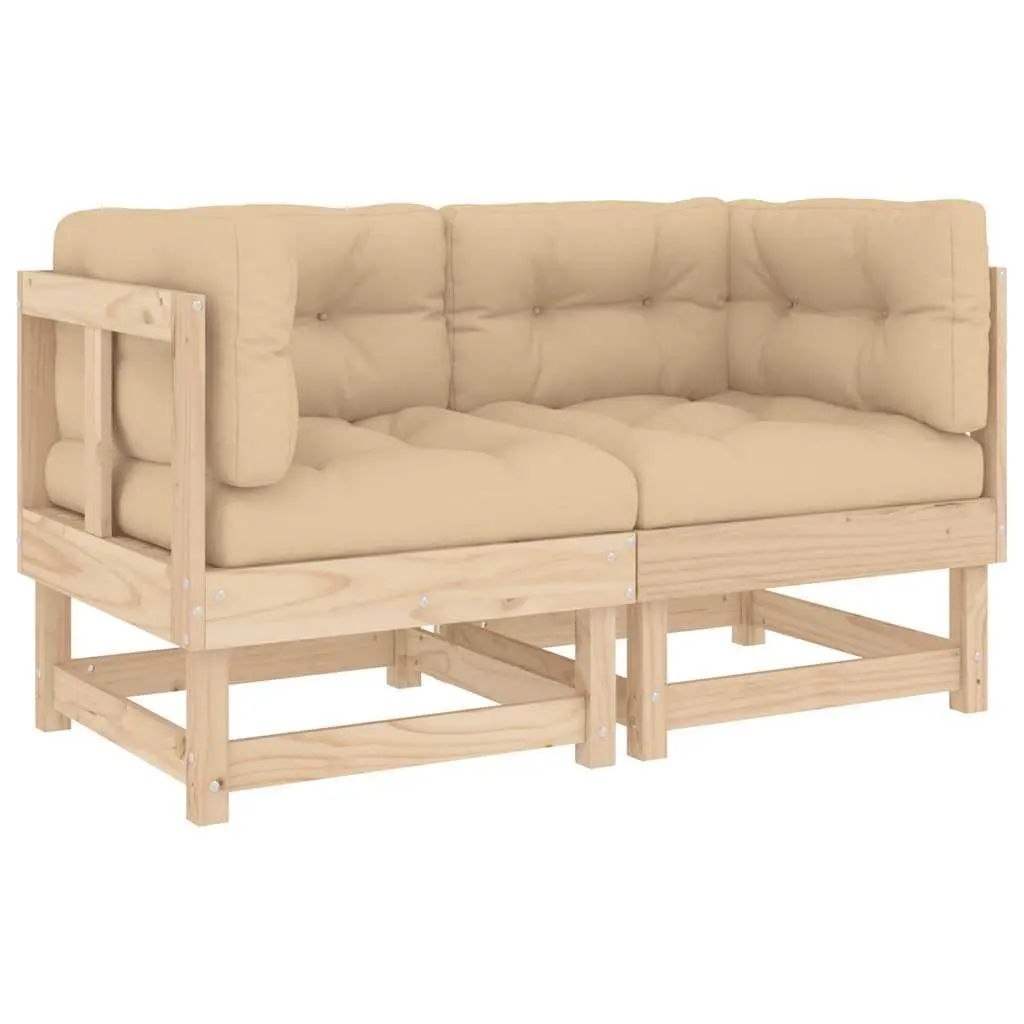 Corner Sofas with Cushions 2 pcs Solid Wood Pine Outdoor Sectional Seating