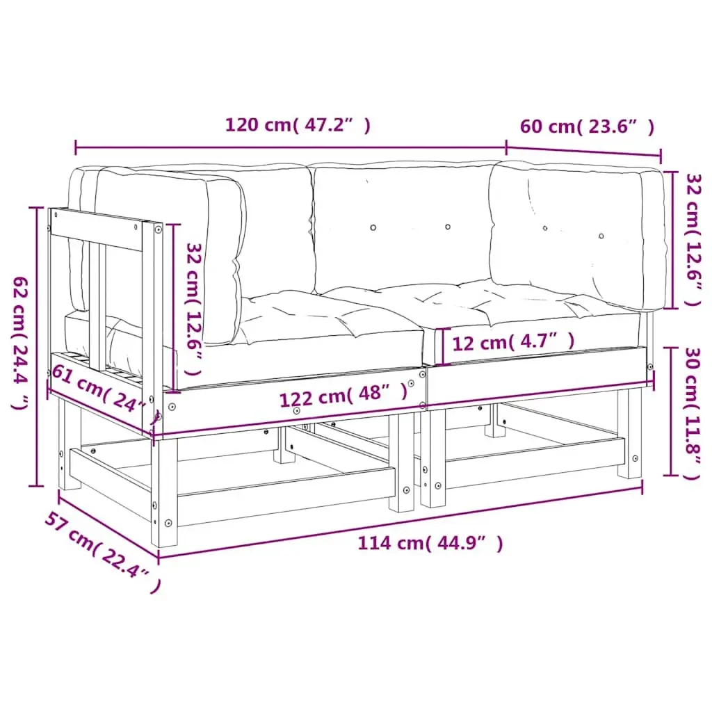 Corner Sofas with Cushions 2 pcs Solid Wood Pine Outdoor Sectional Seating