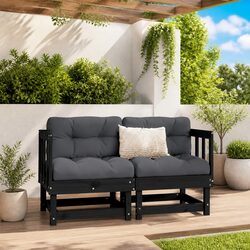 Corner Sectional Sofa Set 2 pcs Black Wooden Garden Patio Outdoor Seating