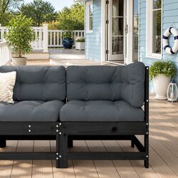 Black Corner Sofa with Cushions for Outdoors