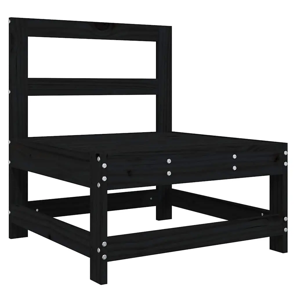 Outdoor Middle Sofa Sectional with Cushions Black Solid Pine Wood Garden Seating