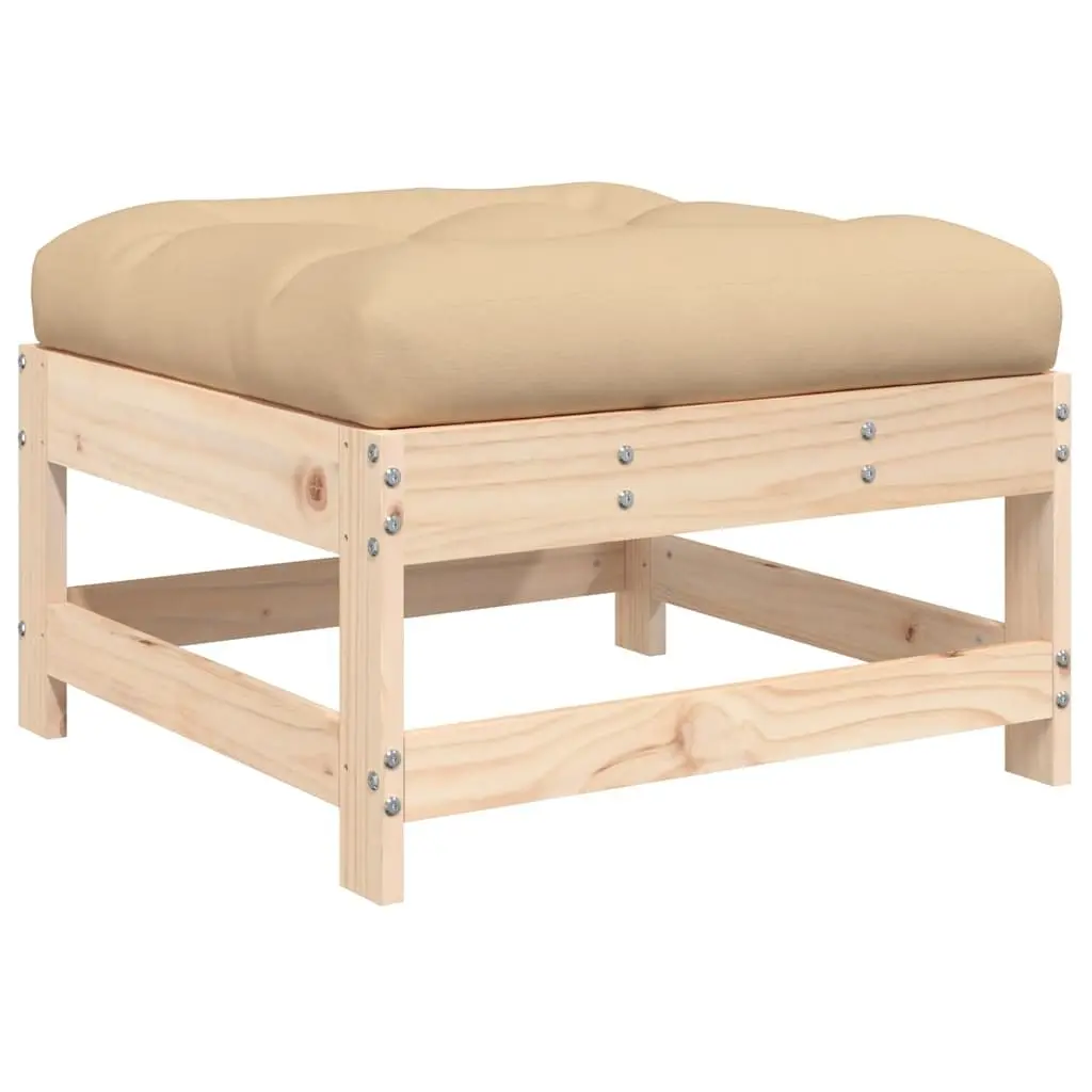 Garden Footstools Brown 2pcs Wooden Outdoor Seating with Cushions