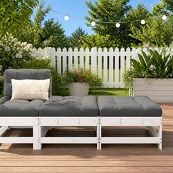 Garden Footstools with Cushions 2pcs White Outdoor Seating Wooden Frame