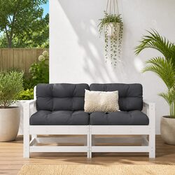 Set of 2 White Wooden Garden Chairs with Cushions for Comfort