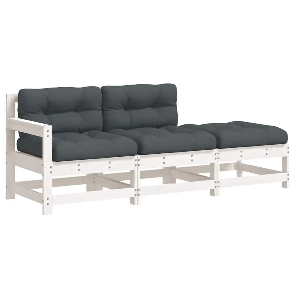 3 Piece Garden Lounge Set with Cushions Outdoor Sectional Seating White Wood