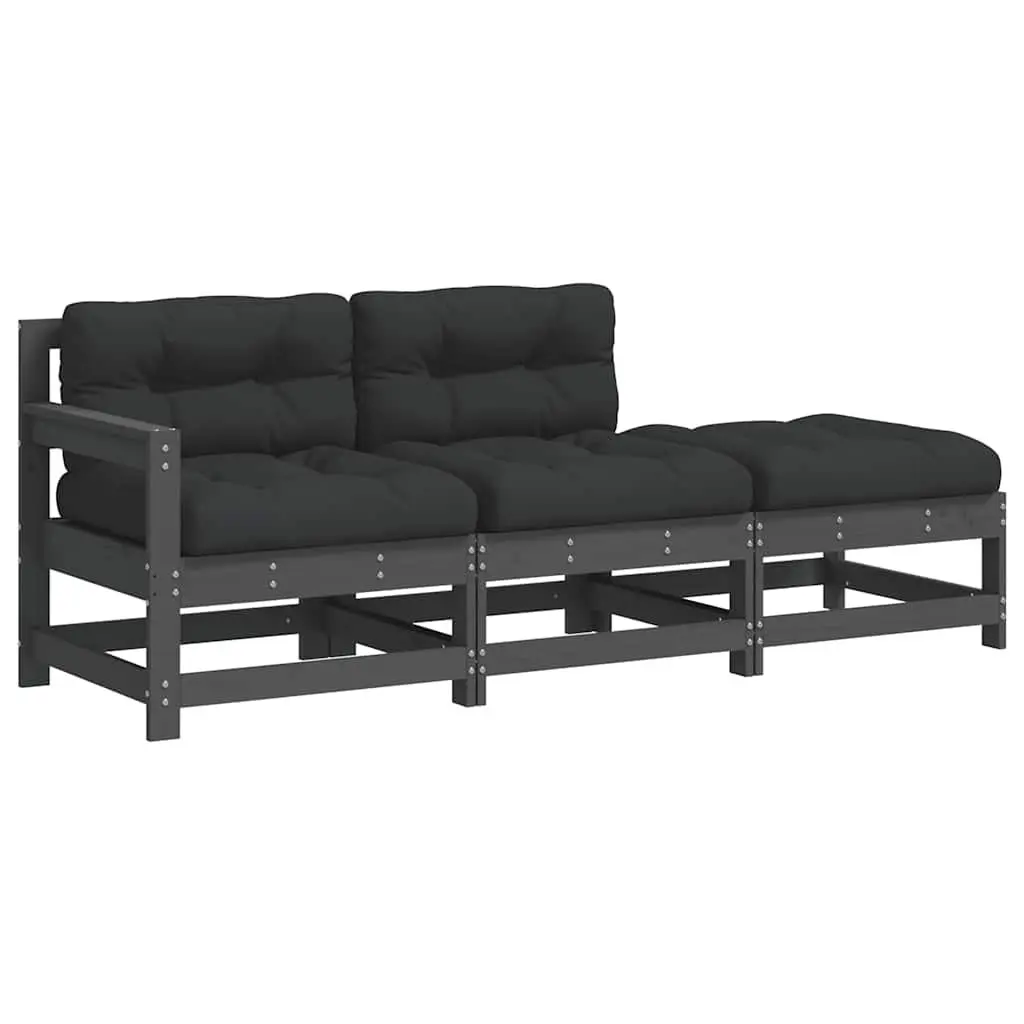 3 Piece Garden Lounge Set Outdoor Sectional Sofa with Cushions Grey Wood