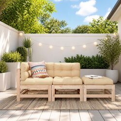 3 Piece Garden Lounge Set Solid Wood Pine Outdoor Sectional Sofa Patio Furniture