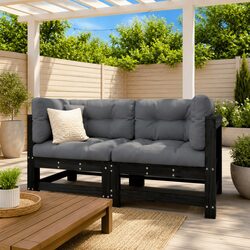 Corner Sofa with Cushions Black Solid Pine Wood Garden Patio Outdoor Sectional