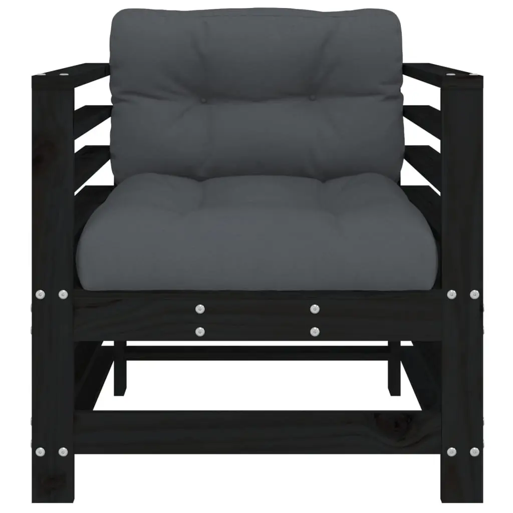Outdoor Garden Chairs with Cushions 2 pcs Black Wood Patio Seating Set