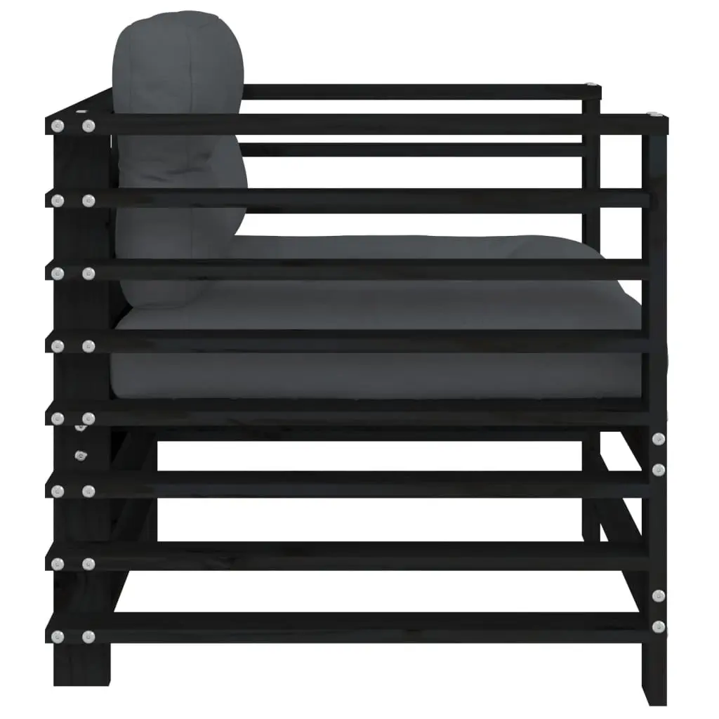 Outdoor Garden Chairs with Cushions 2 pcs Black Wood Patio Seating Set