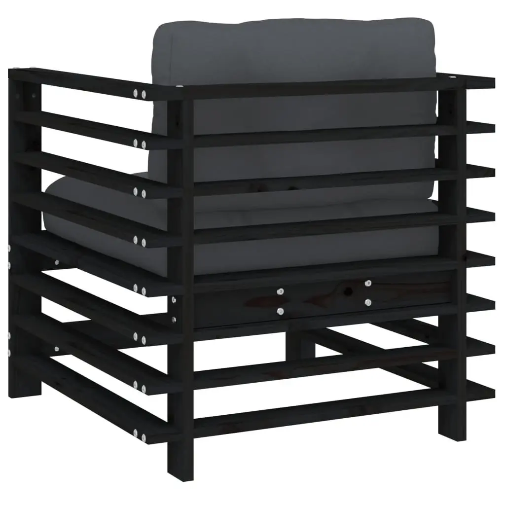 Outdoor Garden Chairs with Cushions 2 pcs Black Wood Patio Seating Set