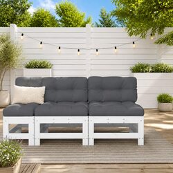Outdoor Middle Sectional Sofa 2 pcs White Wood Cushions Garden Patio Furniture