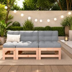 Outdoor Sectional Sofa Middle Units 2 pcs Brown Wood Garden Patio Seating