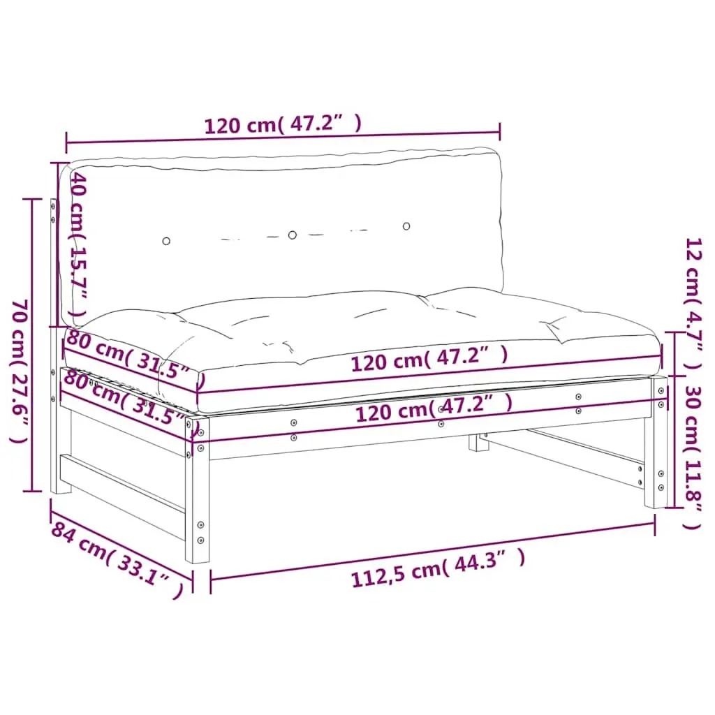 Outdoor Middle Sofa Section Black Garden Patio Modular Seating Unit Cushioned