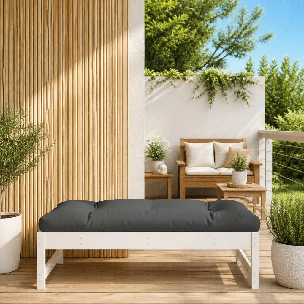Outdoor Garden Footstool White Solid Wood Pine Slatted Design Patio Furniture