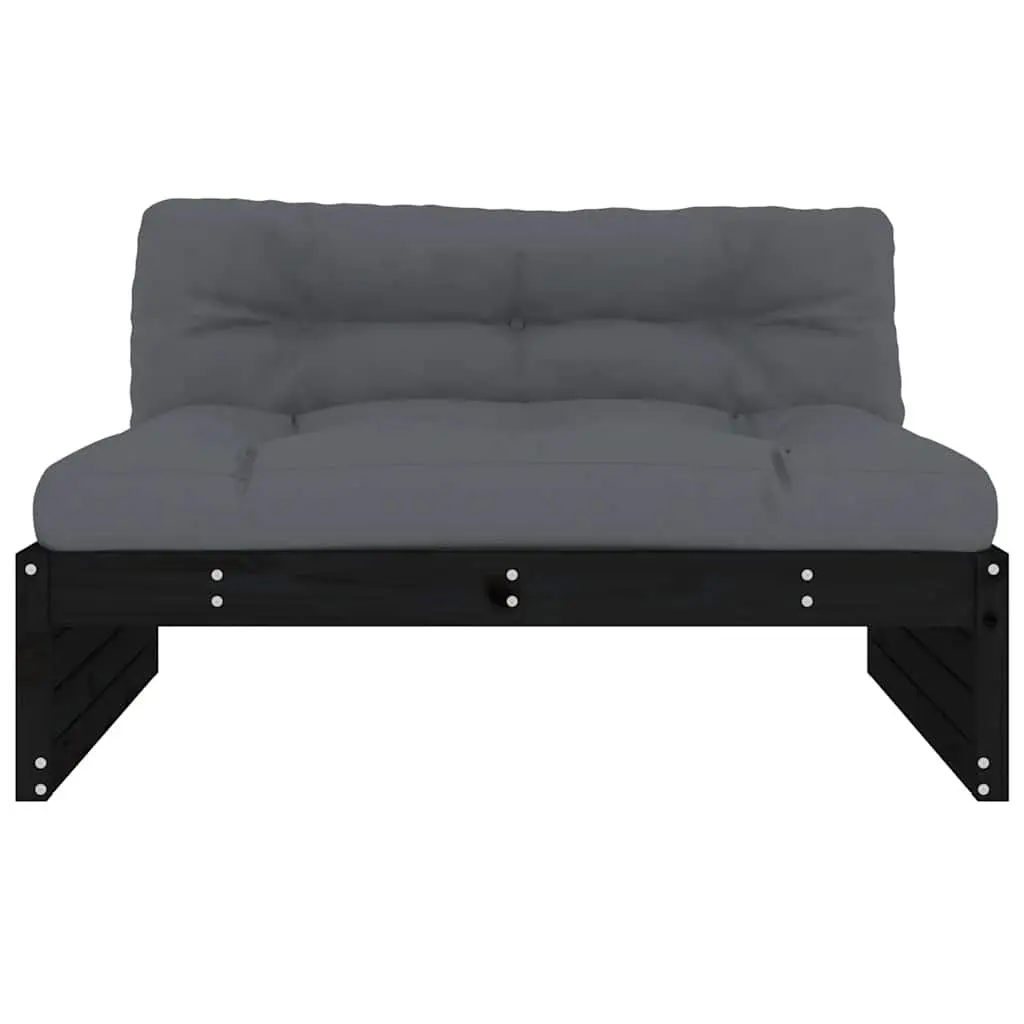 Modular Sectional Sofa Black 120x80cm Outdoor Wooden Middle Sofa with Cushions