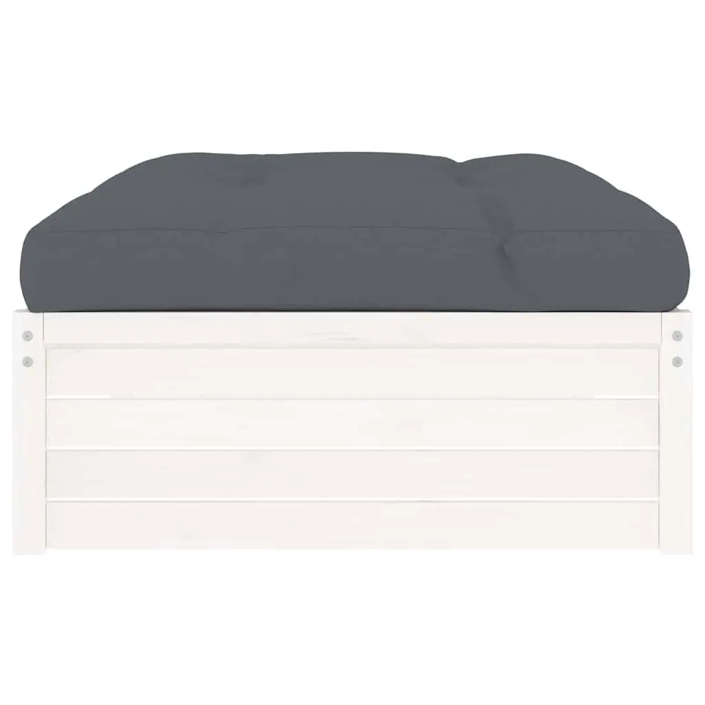 Garden Footstool White Solid Wood Pine Outdoor Seating Ottoman with Padded Cushion