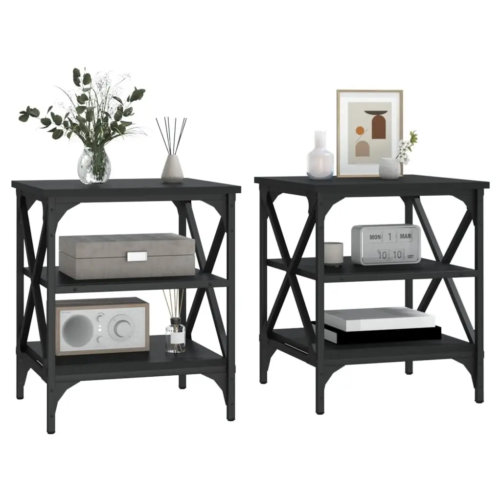 End Tables Black 40x42x50cm Industrial Style Storage Side Tables