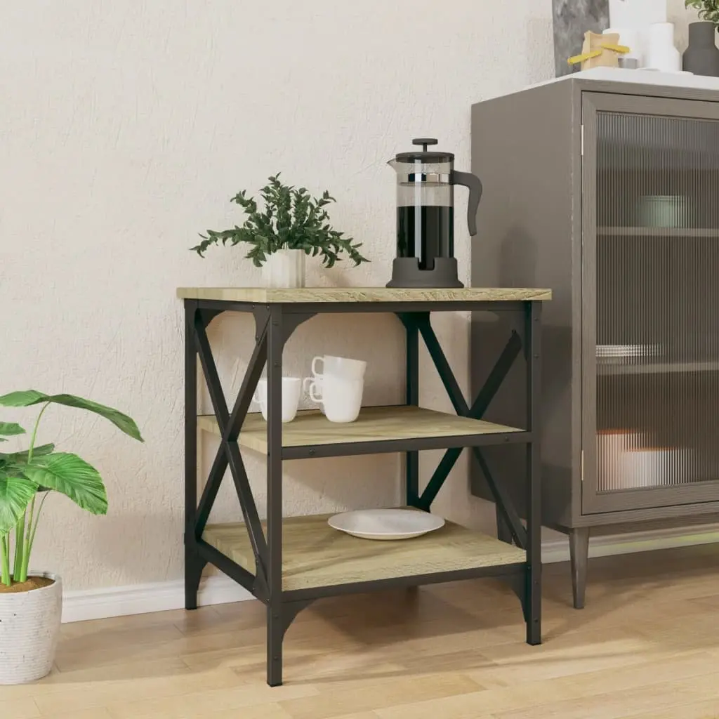 Side Table Brown 40x42x50cm Engineered Wood Storage with Steel Frame