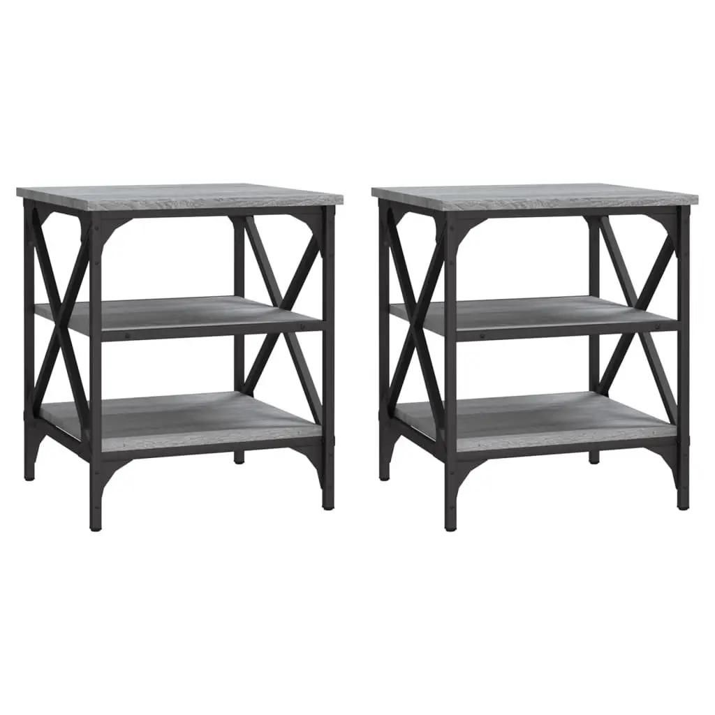 End Tables Grey 2 Piece Engineered Wood Side Table Storage Accent Furniture