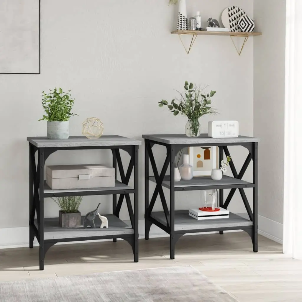 End Tables Grey 2 Piece Engineered Wood Side Table Storage Accent Furniture