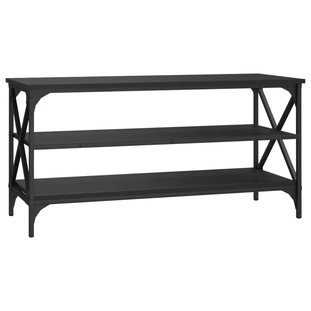 TV Cabinet Black Engineered Wood Industrial Style Storage Stand