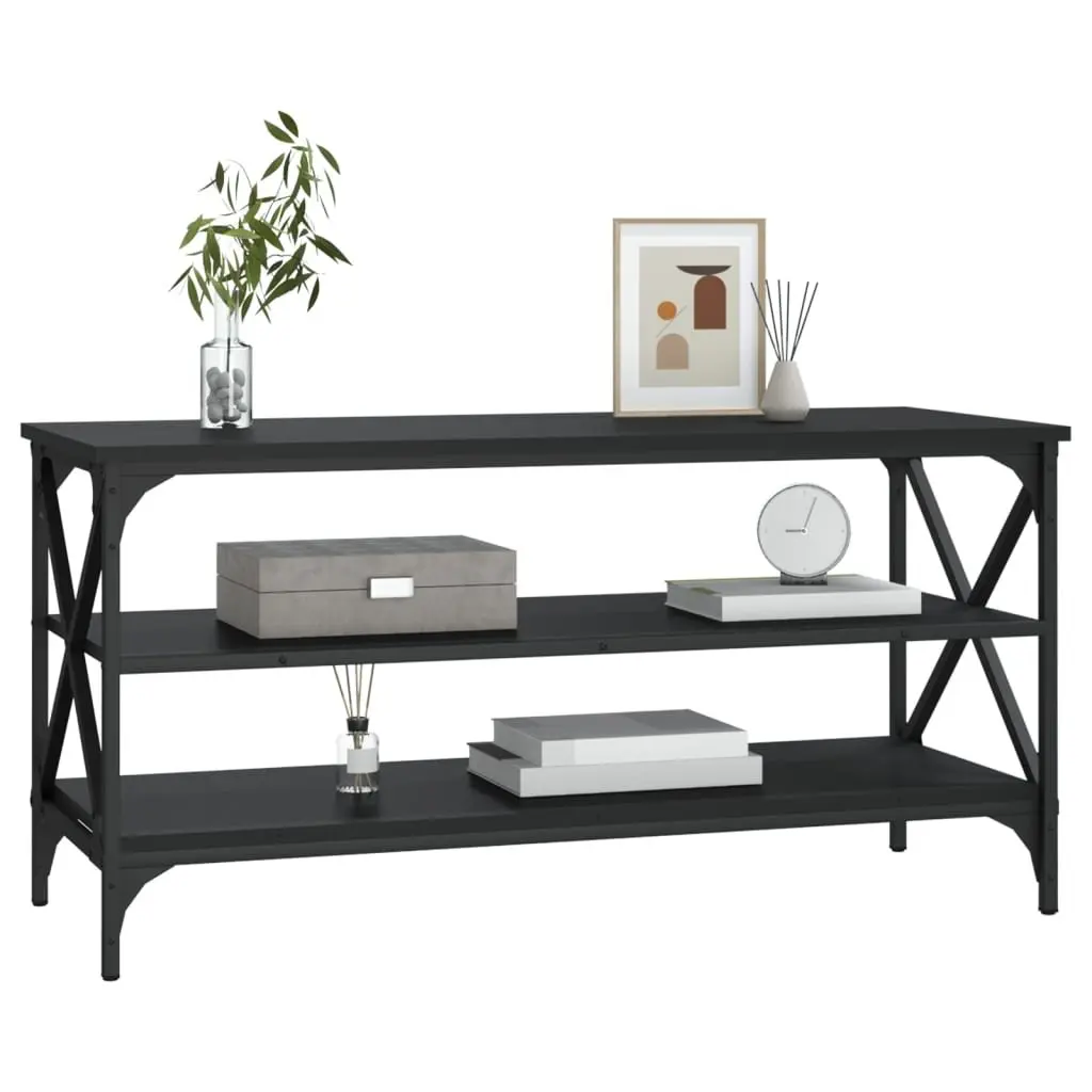 TV Cabinet Black Engineered Wood Industrial Style Storage Stand
