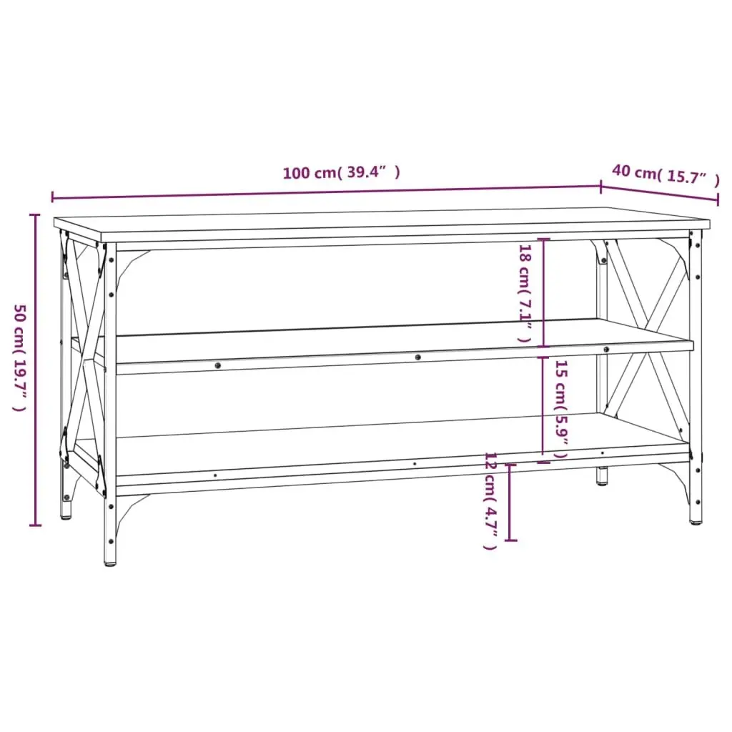 Industrial Style TV Cabinet Grey Engineered Wood Media Storage Unit 100x40x50 cm