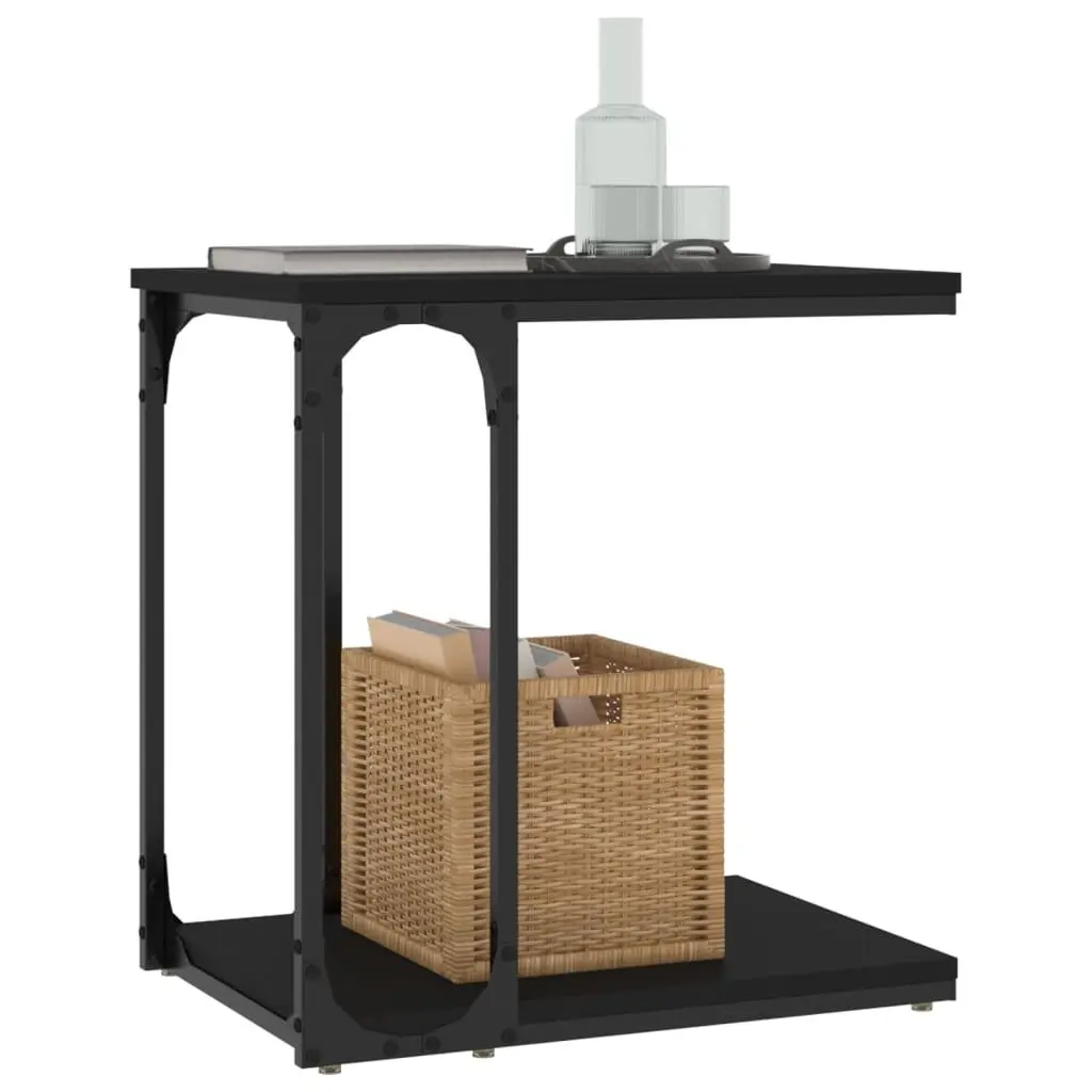 C-Shape Side Table Black Engineered Wood Steel Frame Storage