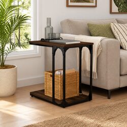 Compact Brown Oak Side Table with Engineered Wood